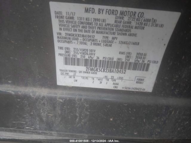 2FMGK5C82JBA10452 Ford FLEX SEL