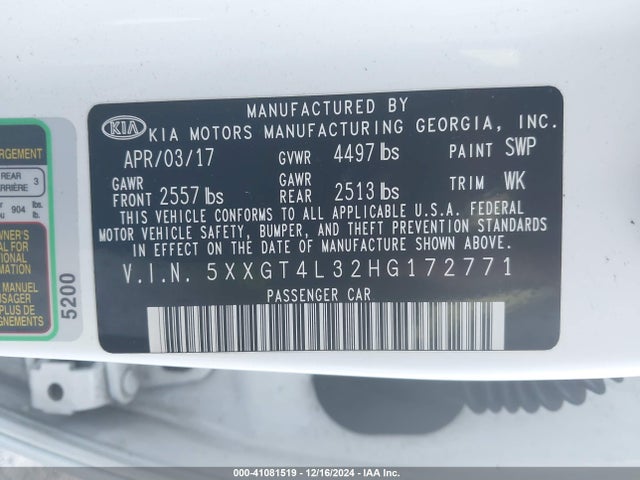 KIA Optima Lx 2017 5XXGT4L32HG172771 Image 9