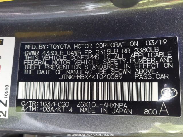 JTNKHMBX4K1040089 Toyota C-HR LE