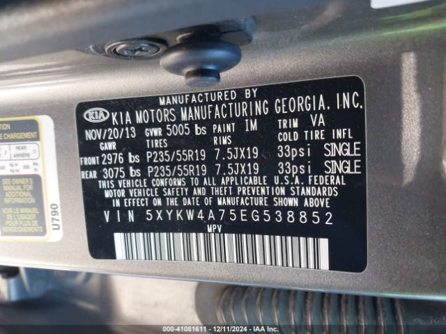 5XYKW4A75EG538852 KIA Sorento Limited V6