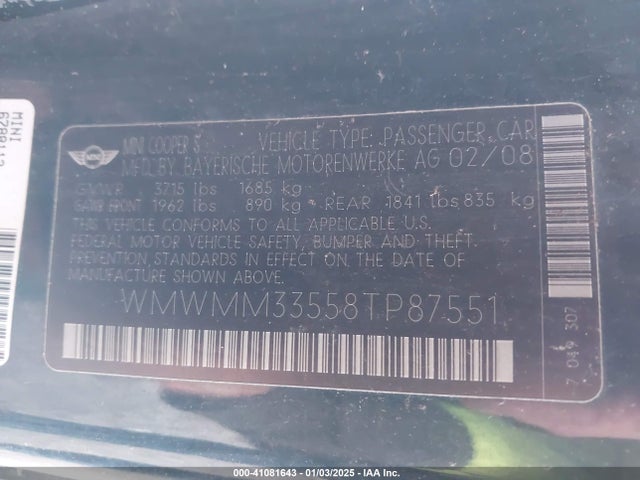 2008 MINI COOPER S CLUBMAN WMWMM33558TP87551 Photo 8