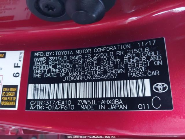 JTDKARFU9J3546557 Toyota Prius