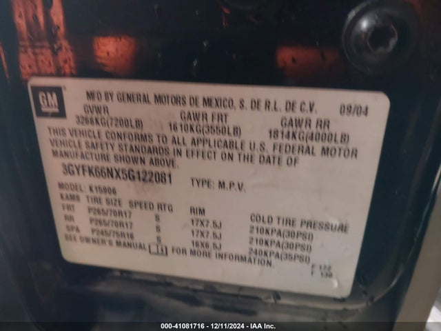 2005 CADILLAC ESCALADE ESV 3GYFK66NX5G122081 Photo 8