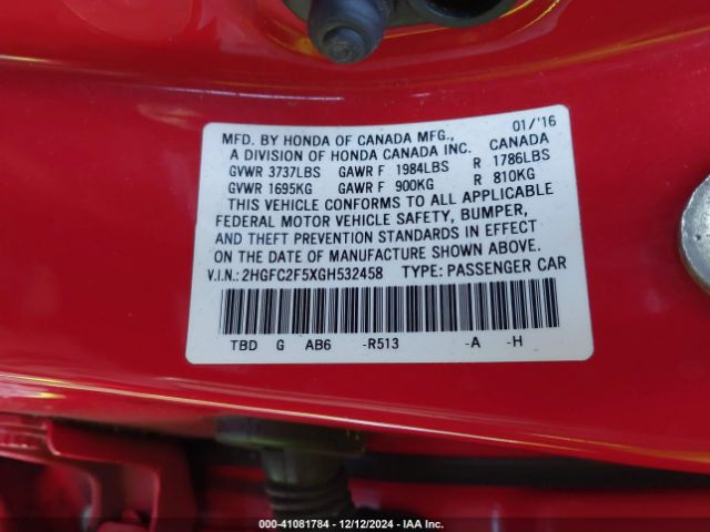 2HGFC2F5XGH532458 Honda Civic Lx