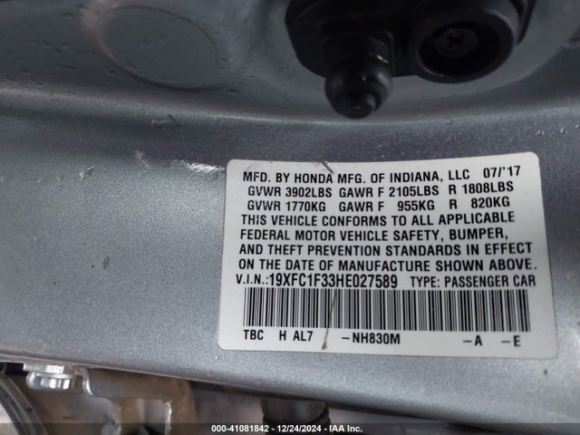 Honda Civic Ex-t 2017 19XFC1F33HE027589 Image 9