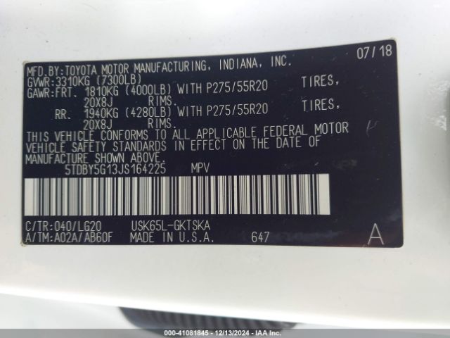 5TDBY5G13JS164225 Toyota Sequoia Trd Sport