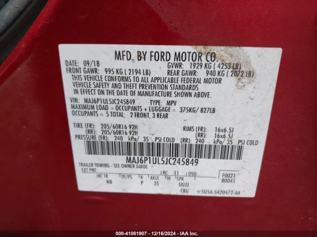 MAJ6P1UL5JC245849 Ford Ecosport Se