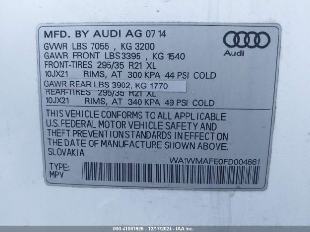 WA1WMAFE0FD004861 Audi Q7 3.0 Tdi Premium