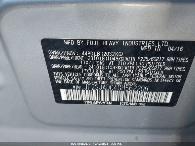 JF2SJADC4GH562206 Subaru Forester 2.5i Premium