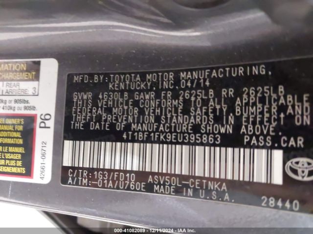 4T1BF1FK9EU395863 Toyota CAMRY LE