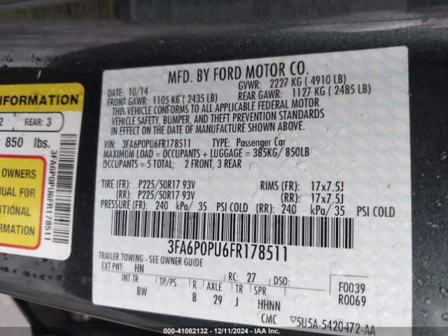 3FA6P0PU6FR178511 Ford Fusion Energi Se Luxury