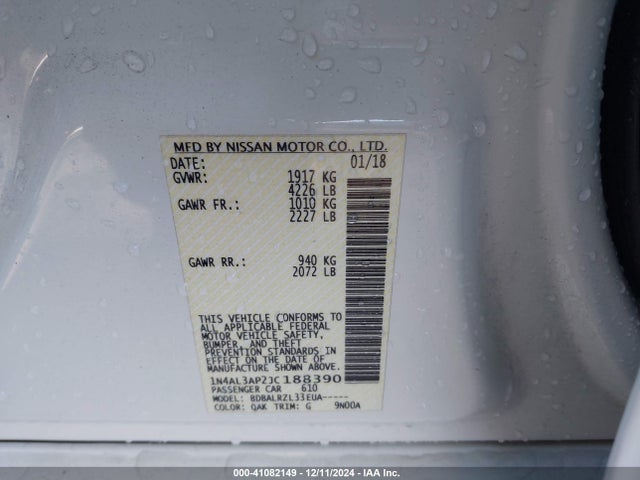 Nissan Altima 2.5 Sl 2018 1N4AL3AP2JC188390 Image 9