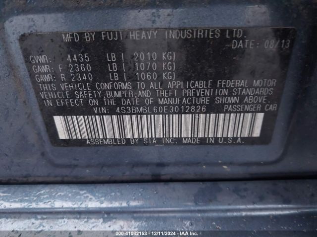 4S3BMBL60E3012826 Subaru Legacy 2.5i Limited