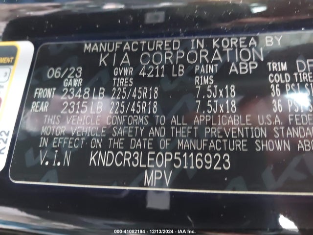 KNDCR3LE0P5116923 KIA Niro Ex Touring