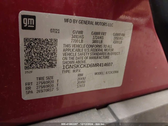 1GNSKCKD6MR414607 Chevrolet Suburban 4wd Lt