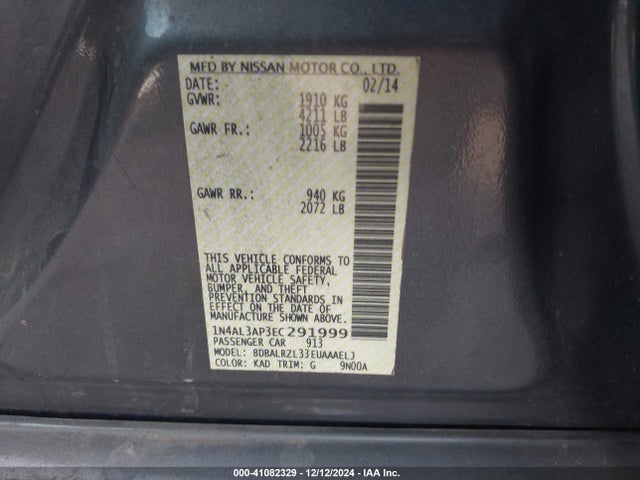 Nissan Altima 2.5 S 2014 1N4AL3AP3EC291999 Image 9