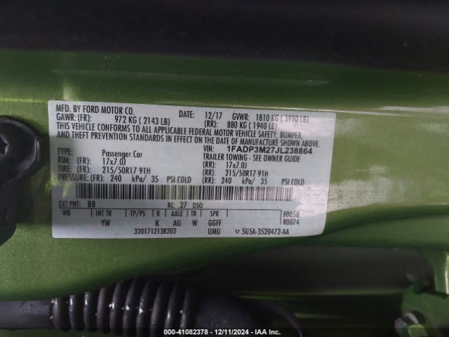 1FADP3M27JL238864 Ford FOCUS SEL
