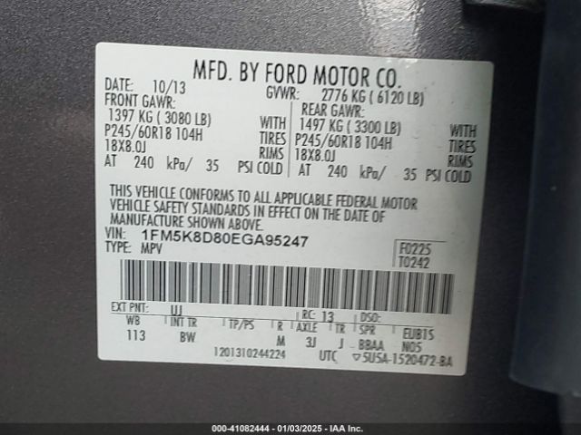 1FM5K8D80EGA95247 Ford EXPLORER XLT