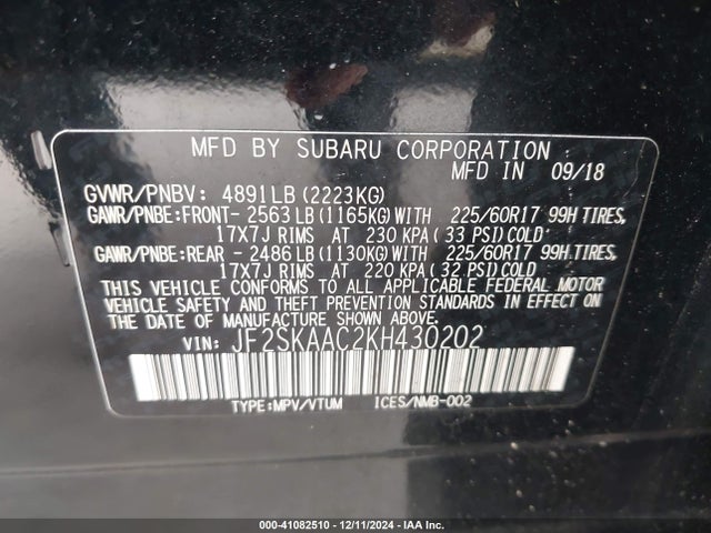 Subaru Forester 2019 JF2SKAAC2KH430202 Image 9