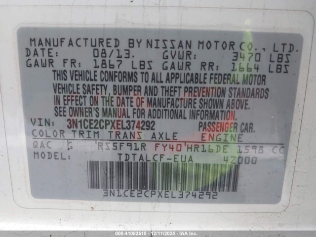3N1CE2CPXEL374292 Nissan Versa Note S (sr)
