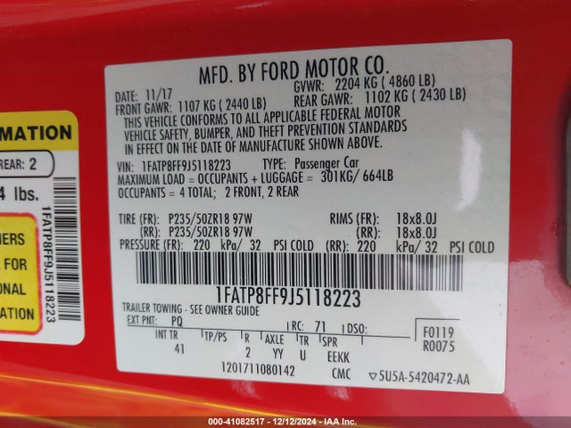 1FATP8FF9J5118223 Ford Mustang Gt Premium