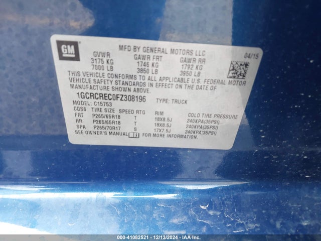 Chevrolet Silverado 1500 2lt 2015 1GCRCREC0FZ308196 Image 9