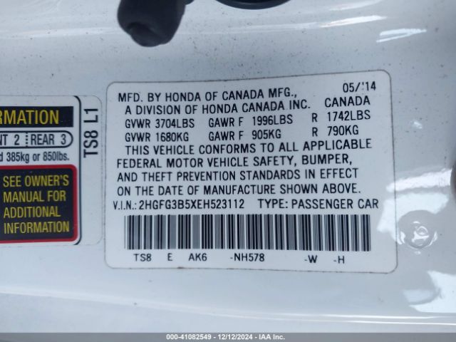 2HGFG3B5XEH523112 Honda Civic Lx