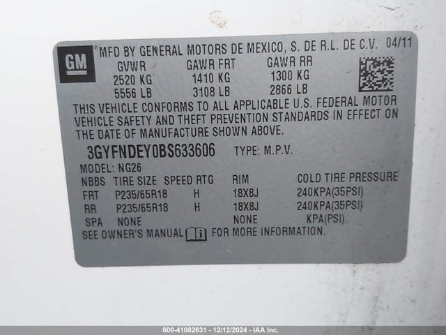 2011 CADILLAC SRX 3GYFNDEY0BS633606 Photo 8