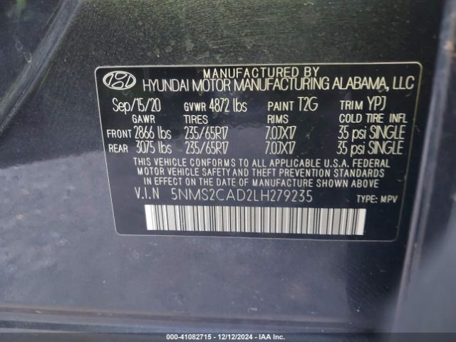 5NMS2CAD2LH279235 Hyundai Santa Fe Se