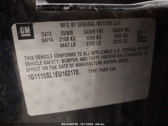 Chevrolet IMPALA 1LT 2014 1G1115SL1EU162170 Image 9