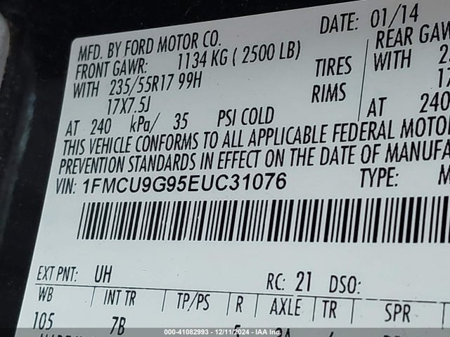 Ford ESCAPE SE 2014 1FMCU9G95EUC31076 Image 9