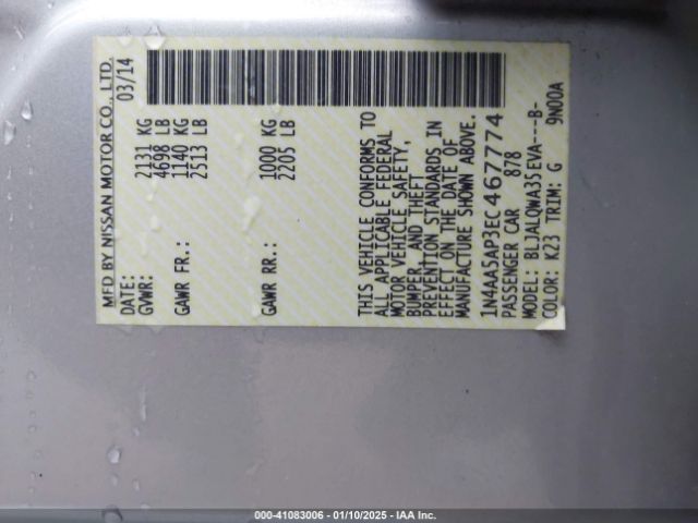 1N4AA5AP3EC467774 Nissan Maxima 3.5 S/3.5 Sv