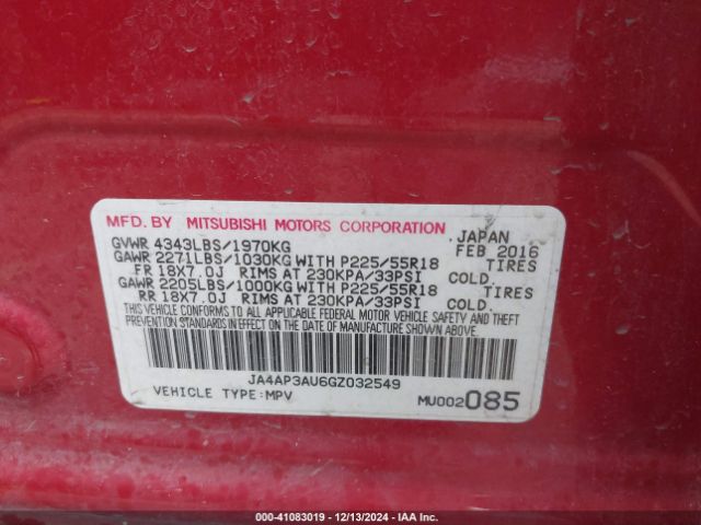 JA4AP3AU6GZ032549 Mitsubishi Outlander Sport 2.0 Es