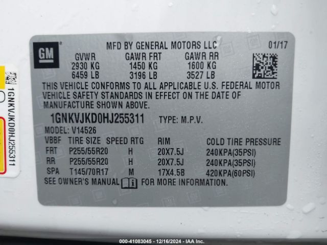1GNKVJKD0HJ255311 Chevrolet Traverse Premier