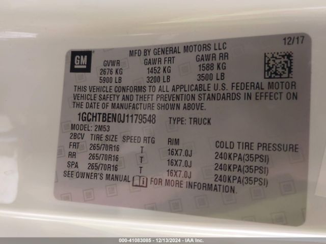1GCHTBEN0J1179548 Chevrolet Colorado Wt