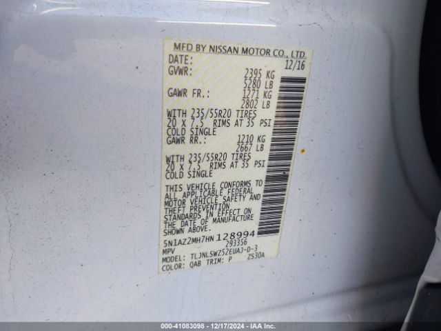5N1AZ2MH7HN128994 Nissan Murano Platinum