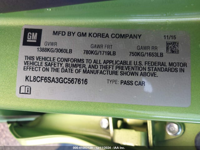 KL8CF6SA3GC567616 Chevrolet Spark 2lt Cvt