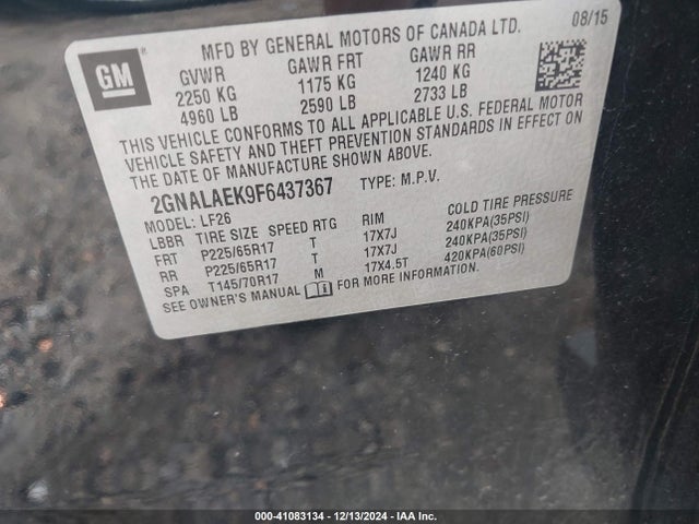 Chevrolet EQUINOX LS 2015 2GNALAEK9F6437367 Image 9