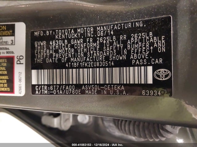 4T1BF1FK2EU830514 Toyota CAMRY L