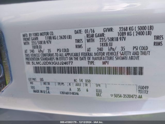 5LMCJ2D93GUJ24077 Lincoln MKC SELECT