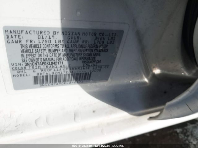 3N1CN7AP0KL842171 Nissan Versa 1.6 Sv