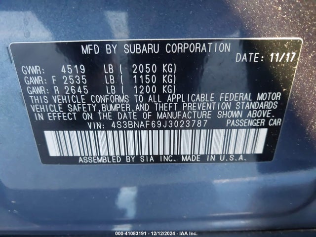 Subaru Legacy 2.5i Premium 2018 4S3BNAF69J3023787 Image 9