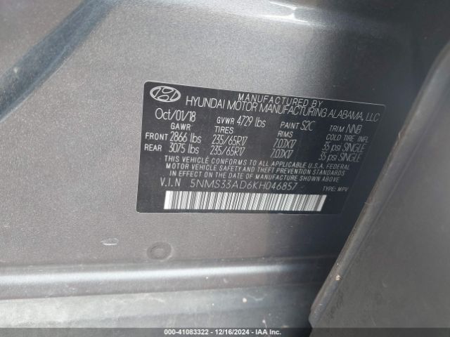 5NMS33AD6KH046857 Hyundai Santa Fe Sel