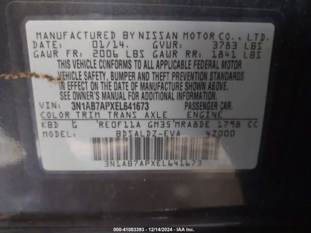 3N1AB7APXEL641673 Nissan Sentra Fe+ S/fe+ Sv/s/sl/sr/sv