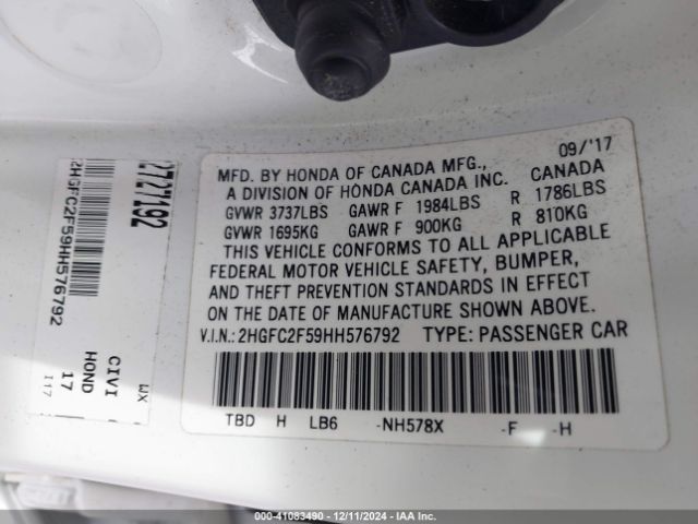 2HGFC2F59HH576792 Honda Civic Lx