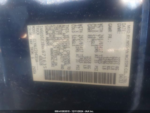 1N6ED1EJ8NN671635 Nissan Frontier Sv 4x2