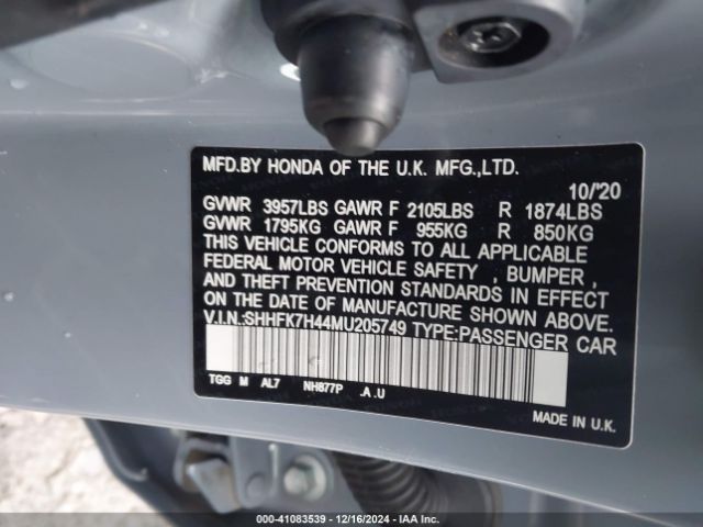 2021 HONDA CIVIC SHHFK7H44MU205749 Photo 8