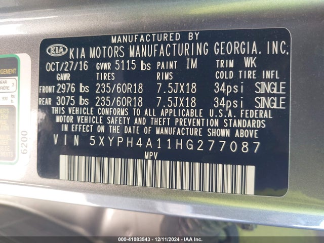 KIA Sorento 2.0t Ex 2017 5XYPH4A11HG277087 Image 9