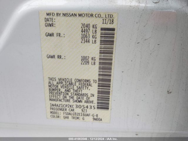 1N4AZ1CP2KC305435 Nissan Leaf Sl