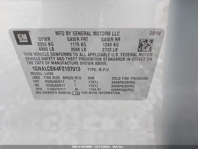 Chevrolet Equinox 2lt 2015 1GNALCEK4FZ107913 Image 9